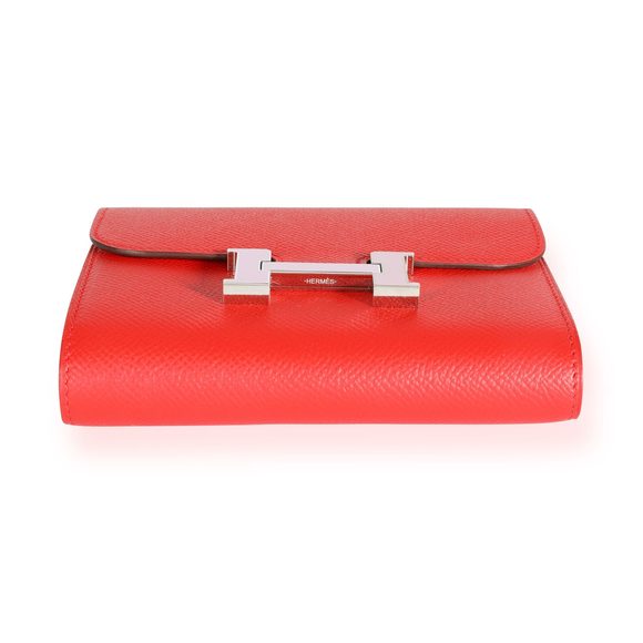 Hermès Rouge De Coeur Epsom & Rose Sakura Enamel Compact Constance Wallet PHW - Picture 4 of 8